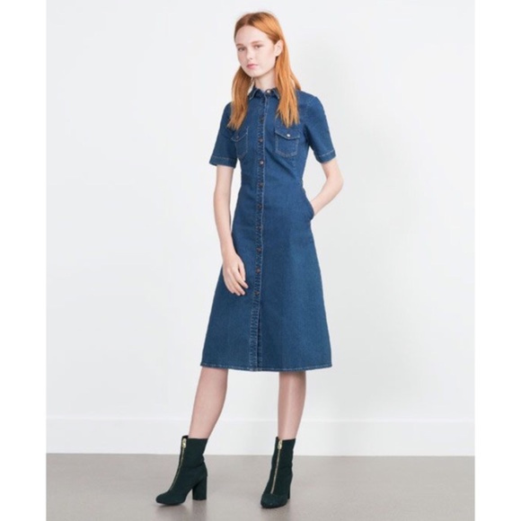 Zara Dresses & Skirts - Zara Trafaluc Button Front Denim Midi Dress Sz S